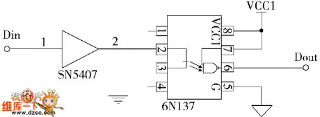Light-coupled isolation and drive circuit diagram