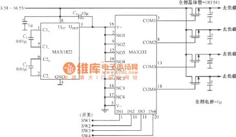 Composed of MAX1822 and MAX333 1~4 channel load switch circuit diagram