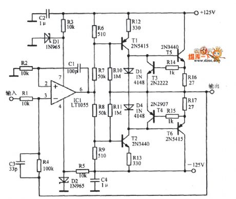Positive and negative 120V Output amplifier circuit