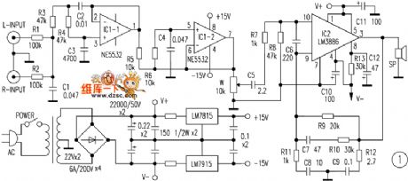 Super bass amplifier diagram made by LM3886