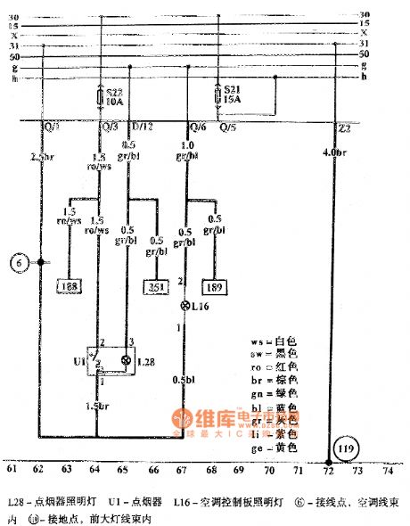 Jetta cigarette lighter, air-conditioning control panel lighting circuit