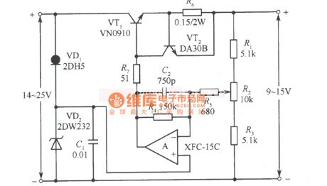 15V VMOS tube voltage regulated power supply diagram