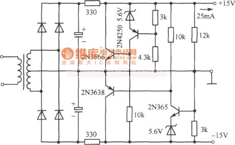 ±15V Bipolar parallel regulated voltage power supply circuit diagram