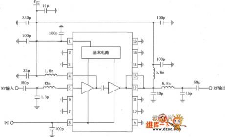 The Basic Circuit Diagram of 420MHz Intermediate Power Amplifier Composed of RF2104