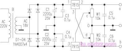 Adjustable positive and negative regulator power supply circuit