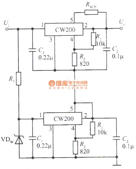Superposition of 2 CW200 output voltage integrated power supply