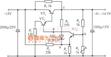 -9～-l4.5v Collector output regulators power supply circuit diagram