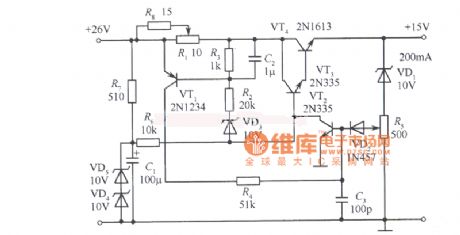 Current protected and adjustable 15V fixed power supply circuit diagram