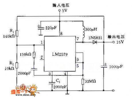 Boost regulator circuit diagram composed of LM2579