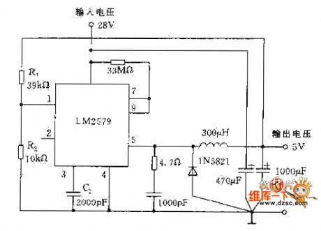 Step-down regulator circuit diagram composed of LM2579