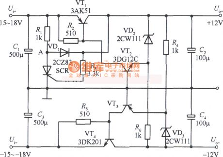 Output ±l2V bipolar fixed power supply circuit diagram