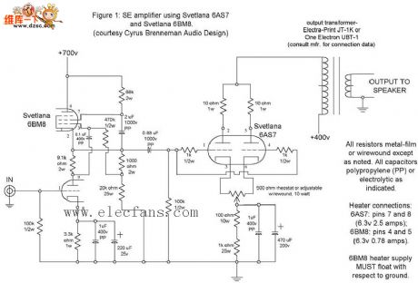 6bm8 6as7 Power amplifier circuit diagram