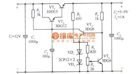 Adjustable regulated power supply circuit diagram with 3～9V sampling ratio