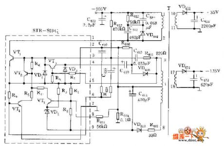 Switching power supply circuit diagram composed of STRS5941