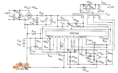 Color display switching power supply circuit diagram composed of STK7308