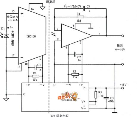 Isolation amplifier circuit composed of ISO100 and photod
