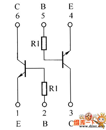 The inside circuit diagram of crystal triode EMH15