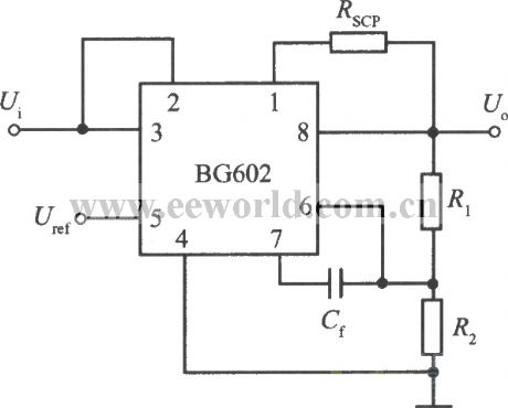 Standard application circuit of 8end adjustable output miniwatt integrated regulator BG602