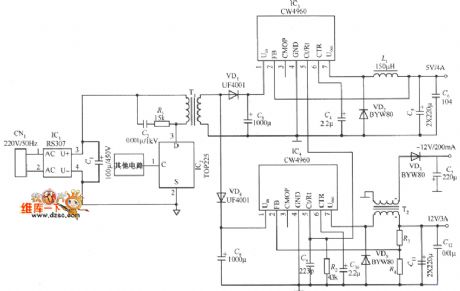 Fore input power supply circuit diagram using depressurization switching power supply