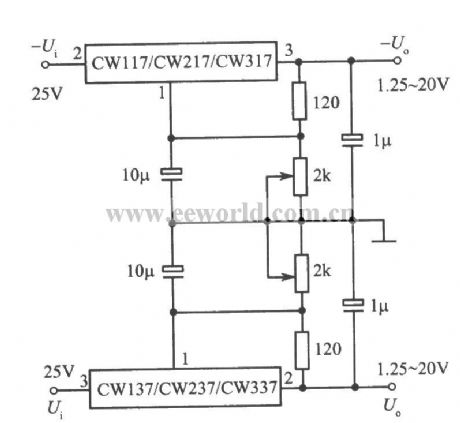 Adjustable positive and negative output voltage integrated regulated voltage power supply with CW137