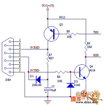 The circuit diagram of the triode replacing chip MAX232