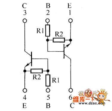 The inside circuit diagram of crystal triode EMH1、UMH1N