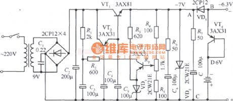 6V Tape recorder AC and DC automatic switching fixed power supply circuit diagram