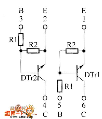 The inside circuit diagram of crystal triode EMH6、UMH6N