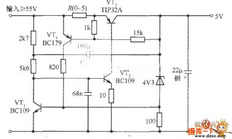 5V fixed voltage power supply circuit diagram with over cut-off protection
