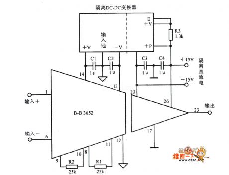 Circuit composed of isolation amplifier Burr-Brown3652