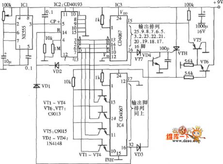Thirty bits falling water lamp digital control circuit