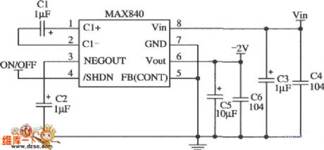 MAX840/MAX843/MAX844 Integrated switching regulator circuit diagram