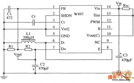 Output voltage polarity reversal application circuit diagram composed of components and W497