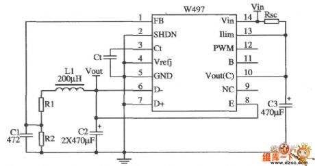 Buck switching regulator circuit diagram composed of W497
