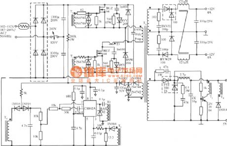 Composed of CS3842 three outputs DC fixed voltage power supply circuit diagram
