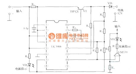 The circuit diagram of 12V sealed valve-regulated lead acid battery dual-level float charger UC3960