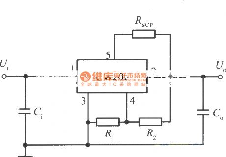 The standard application circuit of 5 end adjustable output voltage integrated regulator CW200