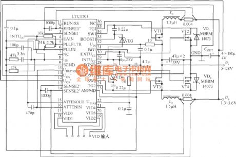 5V Input, 1.3～3.5V／20A output program-controlled power supply circuit diagram