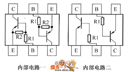 The inside circuit diagram of crystal triode DDA124EH、DDA143EH、DDA143TH、DDA144EH、DDA144EH-7