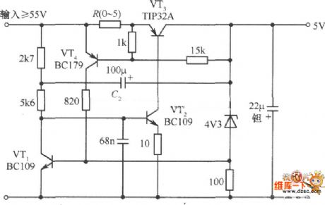 With cut-off-protection 5V fixed voltage power supply circuit schematic