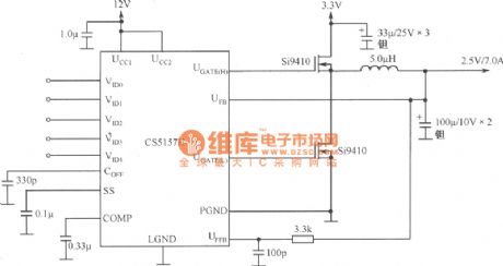 Composed of CS5157H 12V bias voltage 3.3V to 2.5V／7A converter circuit diagram