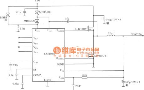 4 Codes synchronous step-down controller composed of CS5150H 5.0V to 3.3V／10A converter circuit diagram