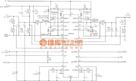 Composed of LM2641 5V／3A, 3.3V／4A, 12V／0.3A and 5V／0.025A four outputs power supply circui diagram
