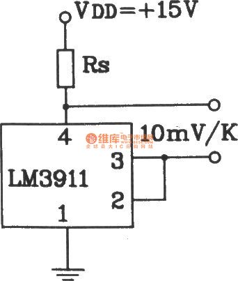 Single power supply temperature measurement circuit composed of LM3911 monolithic temperature control IC