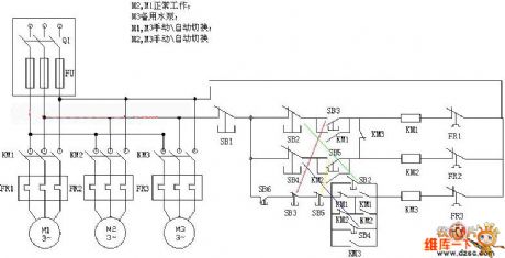 The wiring principle circuit diagram of PLC control pump motor
