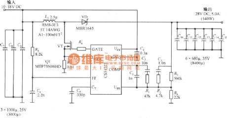 Composed of CS51227 output 28V／5A DC fixed power supply circuit diagram
