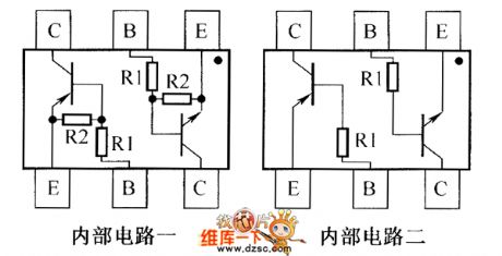 The inside circuit diagram of crystal triode DCX114YH、DCX123JH、DCX124EH、DCX144EH
