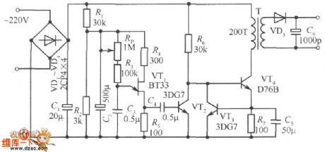 Separately excited switching power supply circuit diagram using single-junction transistor as pulse generator