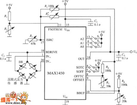 Pressure signal conditioning circuit composed of MAX1450