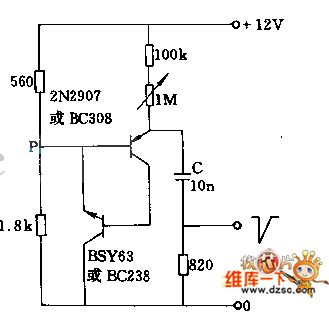 Pulse generator circuit using two complementary transistors
